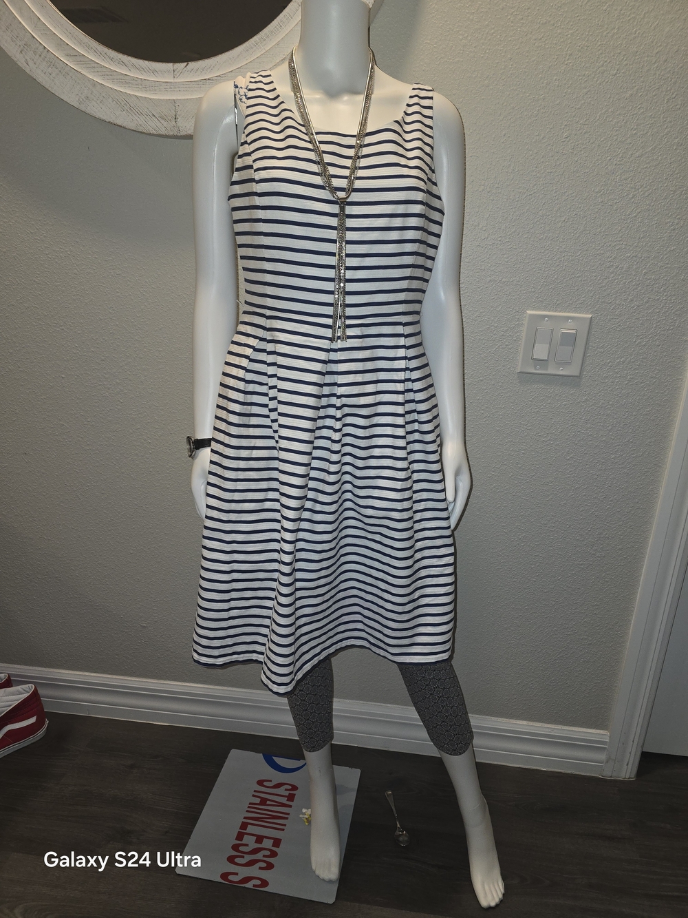 Jessica Howard White and Navy Striped Midi Dress